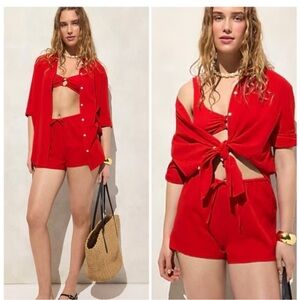 NWT Red J Crew Short Sleeve Airy Gauze Button Up Oversized Shirt Women XS Resort